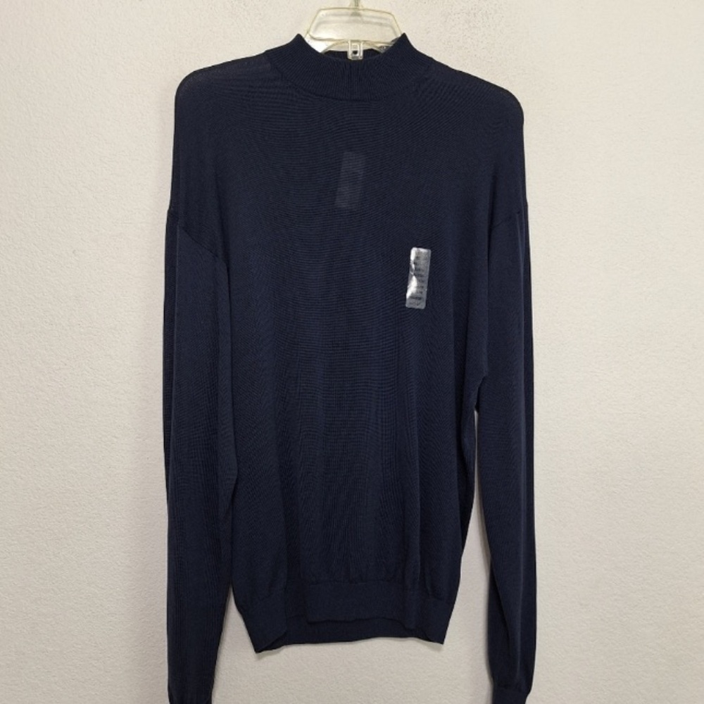 Baracuta "NEW" Men's Dark Blue Mock Neck Preppy Silk Blend Knit Sweater Size M